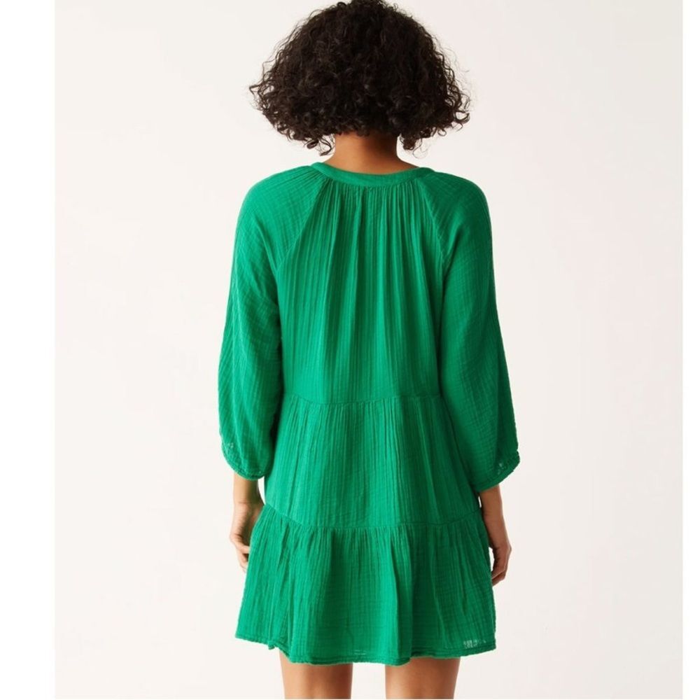 New Michael Stars - sonia tiered gauze long sleeve mini dress - kelly green - Picture 2 of 7